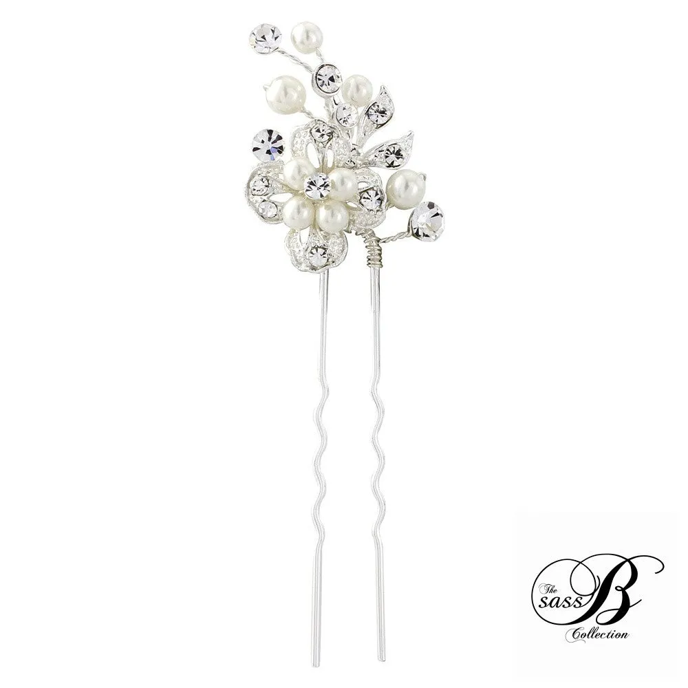 SassB Trudy Crystal and Pearl  Hair Pin