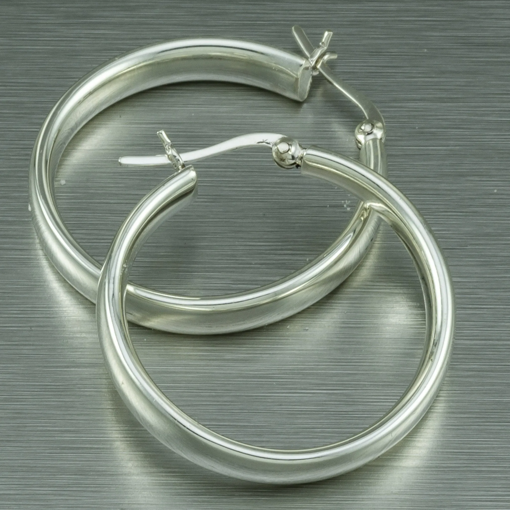 Silver Chunky Round Hoop Earrings