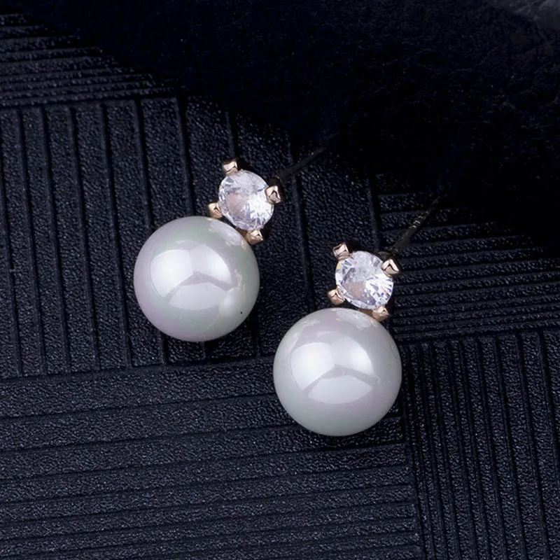 Silver Crystal Cubic Zirconia White Shell Pearl Bridal Wedding Clip Angle Adjustable Spiral Clip On Earrings