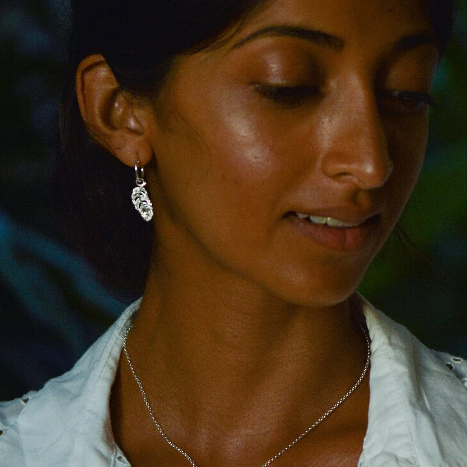 Silver Feather Charm Hoop Earrings