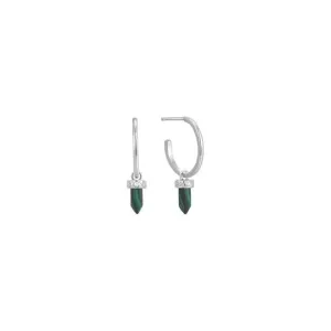 Silver Malachite Point Pendant Small Hoop Earrings E039-03H-M