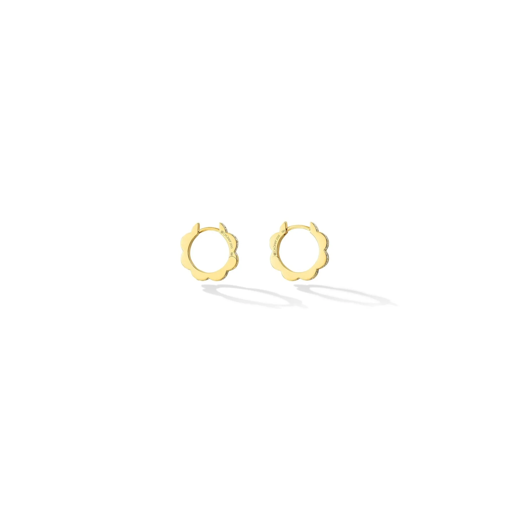 Small Yellow Gold Triplet Hoop Earrings with White Diamonds