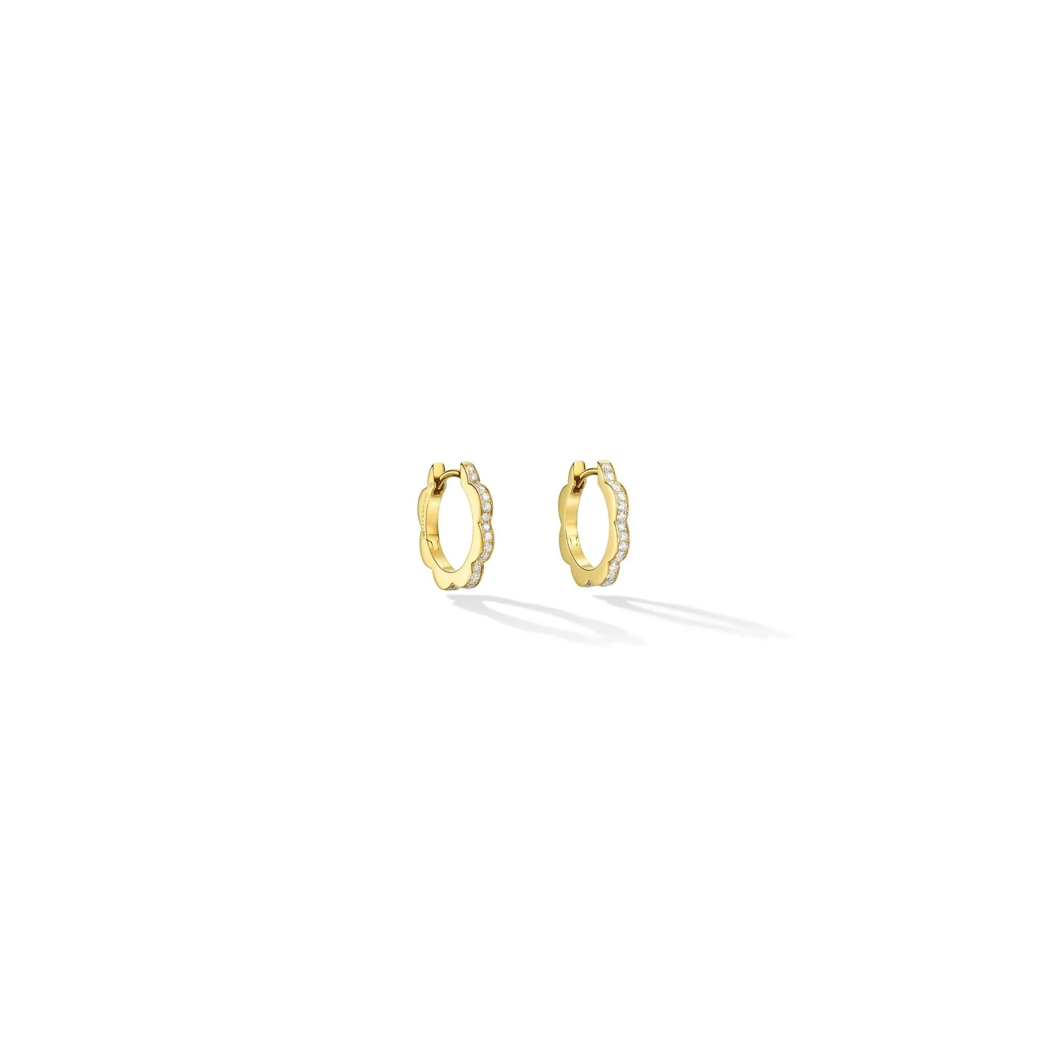 Small Yellow Gold Triplet Hoop Earrings with White Diamonds