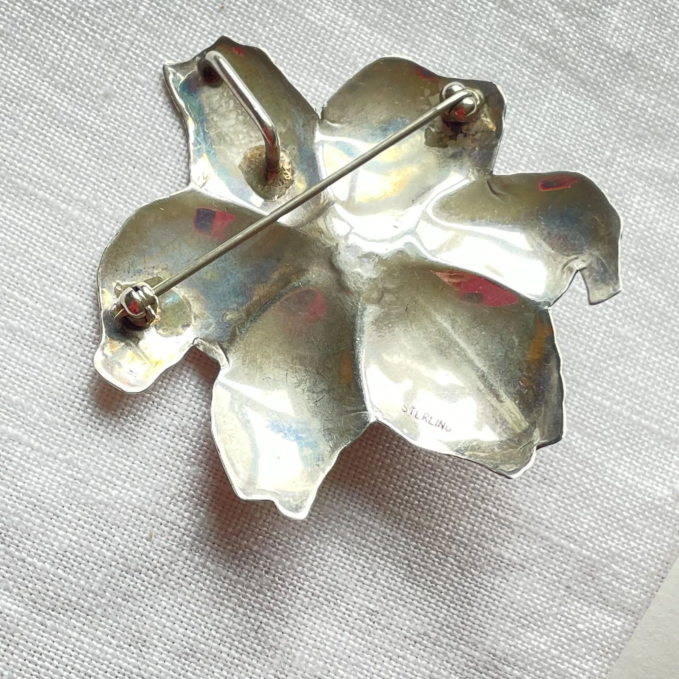 SOLD Vintage Courtney Peterson Sterling Silver Flower Brooch/Pendant