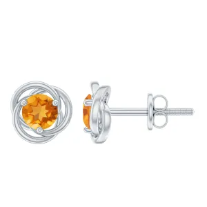 Solitaire Citrine Swirl Stud Earrings in 3 Prong Setting