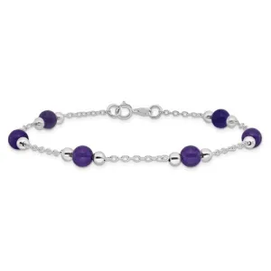 Sterling Silver 9inch Lavender Natural Jade Bead Anklet