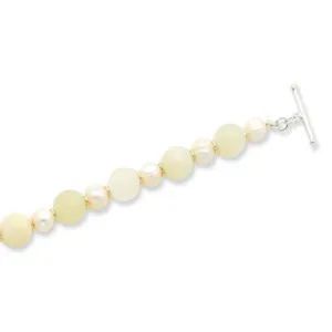 Sterling Silver Green & Cultured Pearl Bracelet