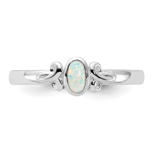 Sterling Silver Stackable Expressions Created Opal Oval Ring