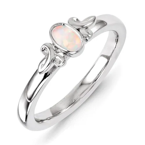 Sterling Silver Stackable Expressions Created Opal Oval Ring