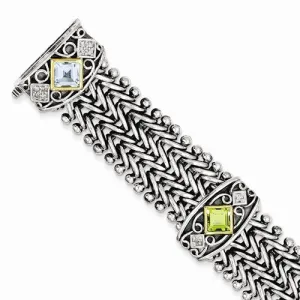 Sterling Silver with 14K Yellow Gold Multi Gemstone & Diamond Bracelet