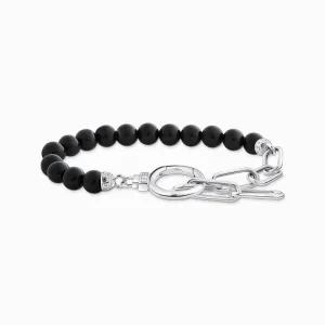 Thomas Sabo Bracelet - Silver with Onyx Beads and White Zirconia