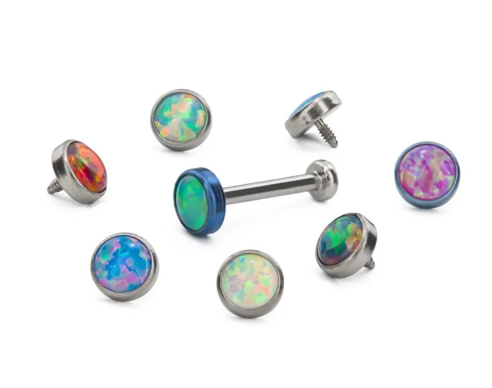 Tilum 18g - 16g Internally Threaded Titanium Anodized Flat Opal Top - Price Per 1