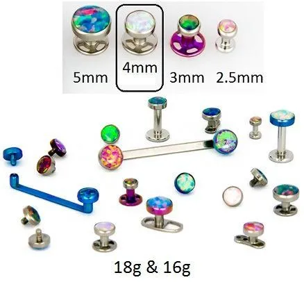 Tilum 18g - 16g Internally Threaded Titanium Anodized Flat Opal Top - Price Per 1