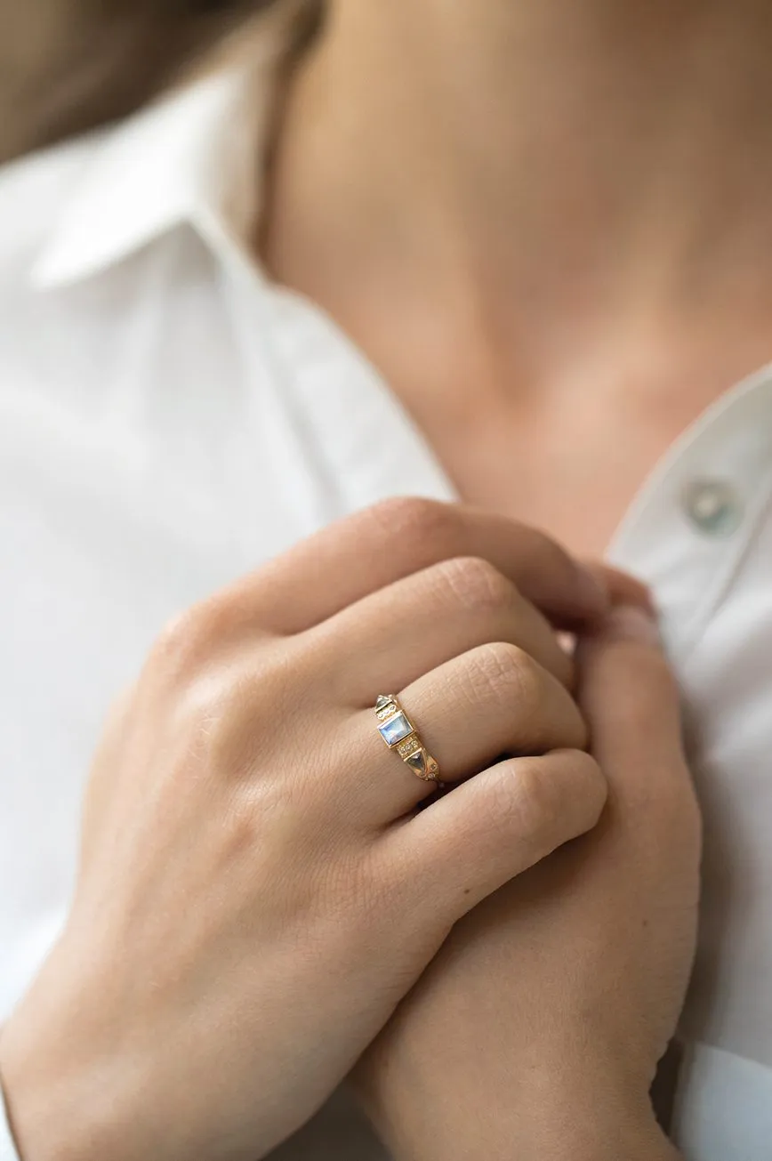 Totem Ring - Moonstones & Diamonds