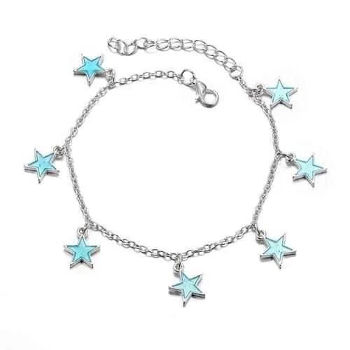 Trendy Luminous Blue Star Anklet Foot Chain Barefoot Sandal