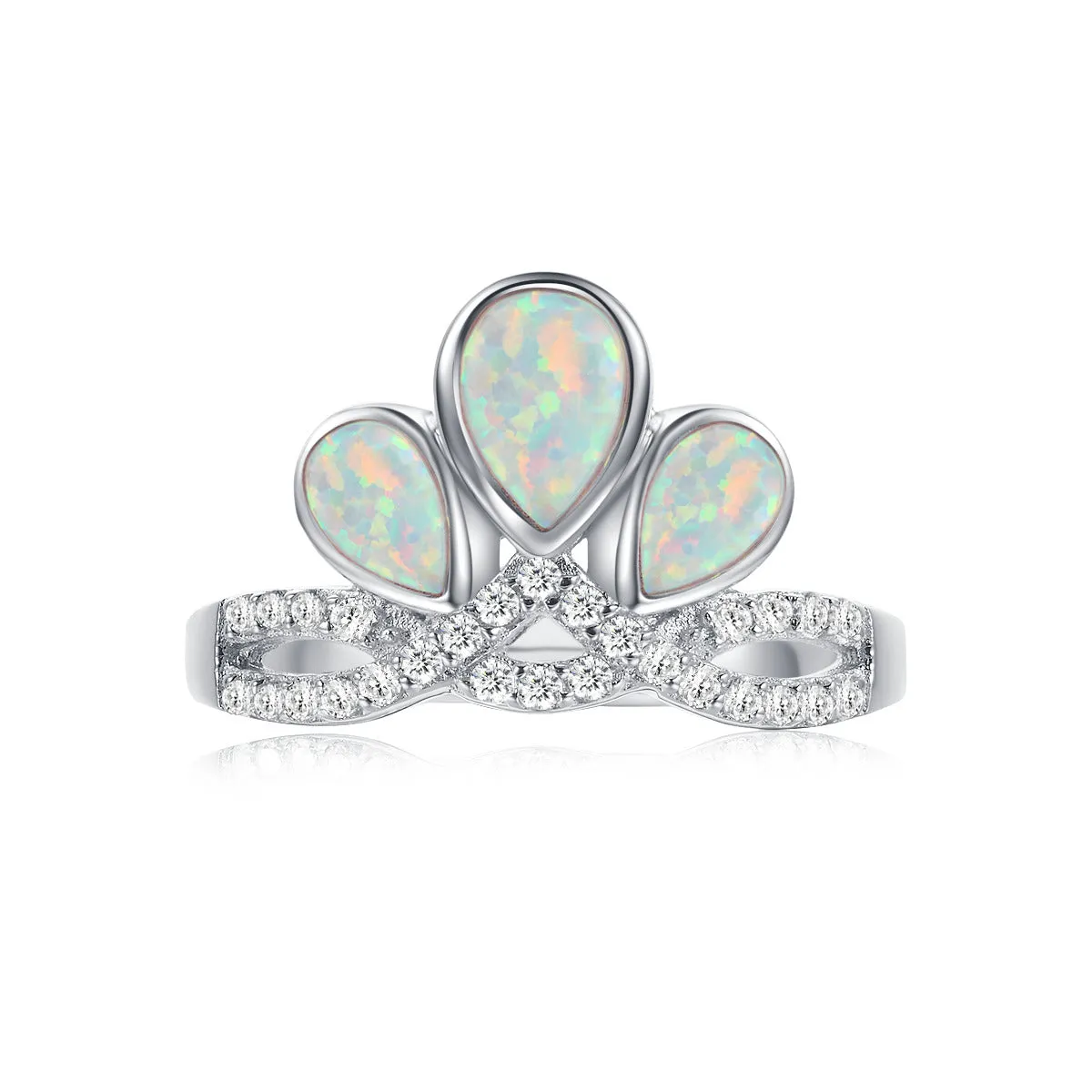 Trifecta Opal Three Stone Pear-Cut Ring in Sterling Silver