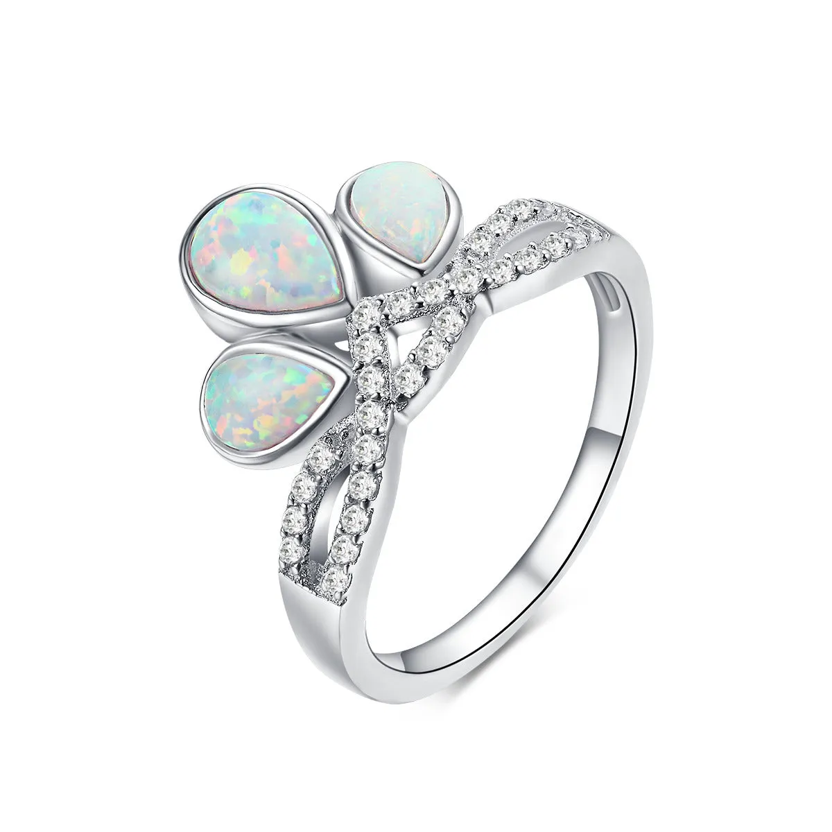 Trifecta Opal Three Stone Pear-Cut Ring in Sterling Silver