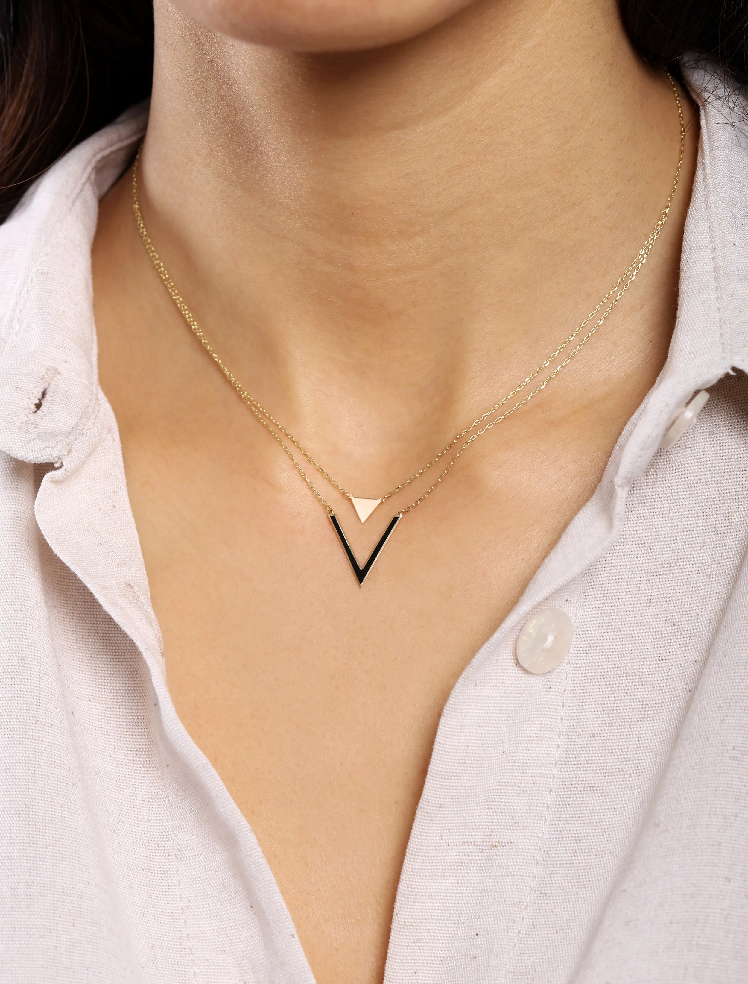 Two-Tiered 18k Gold Enamel Pendant Necklace