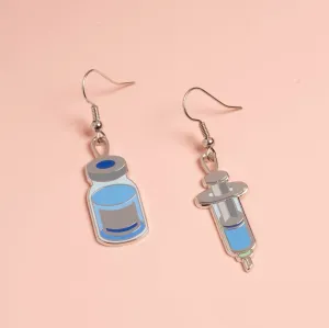 Vaccine Syringe and Vial (mixed set) Drop Earrings