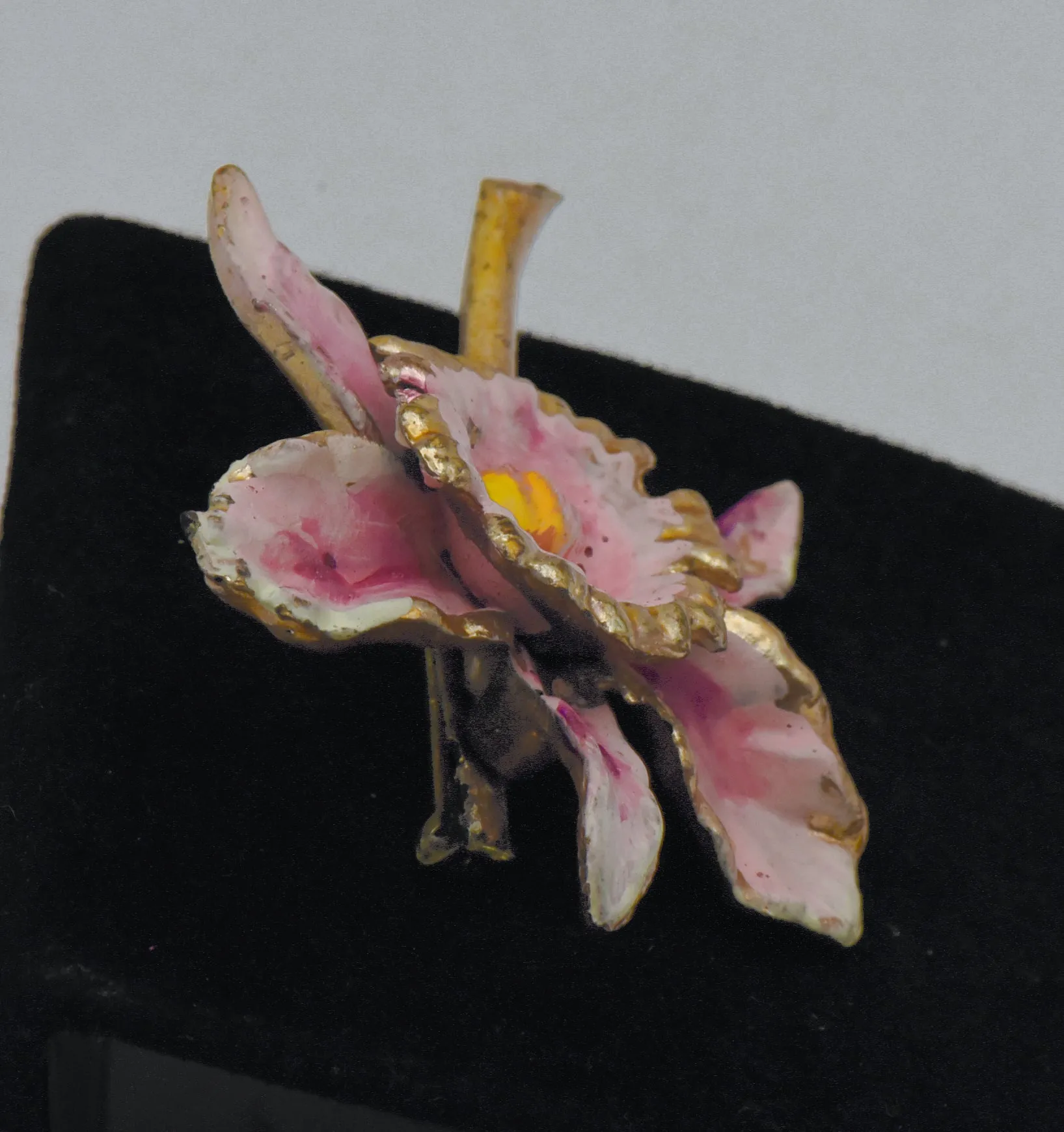 Vintage Hand Painted Orchid Brooch