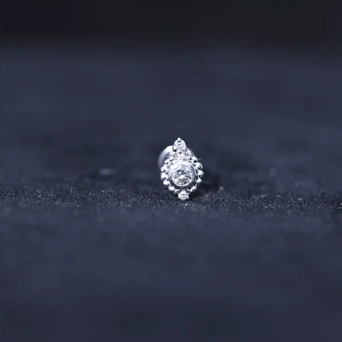 Vintage Inspired Round Moissanite Tragus Earring