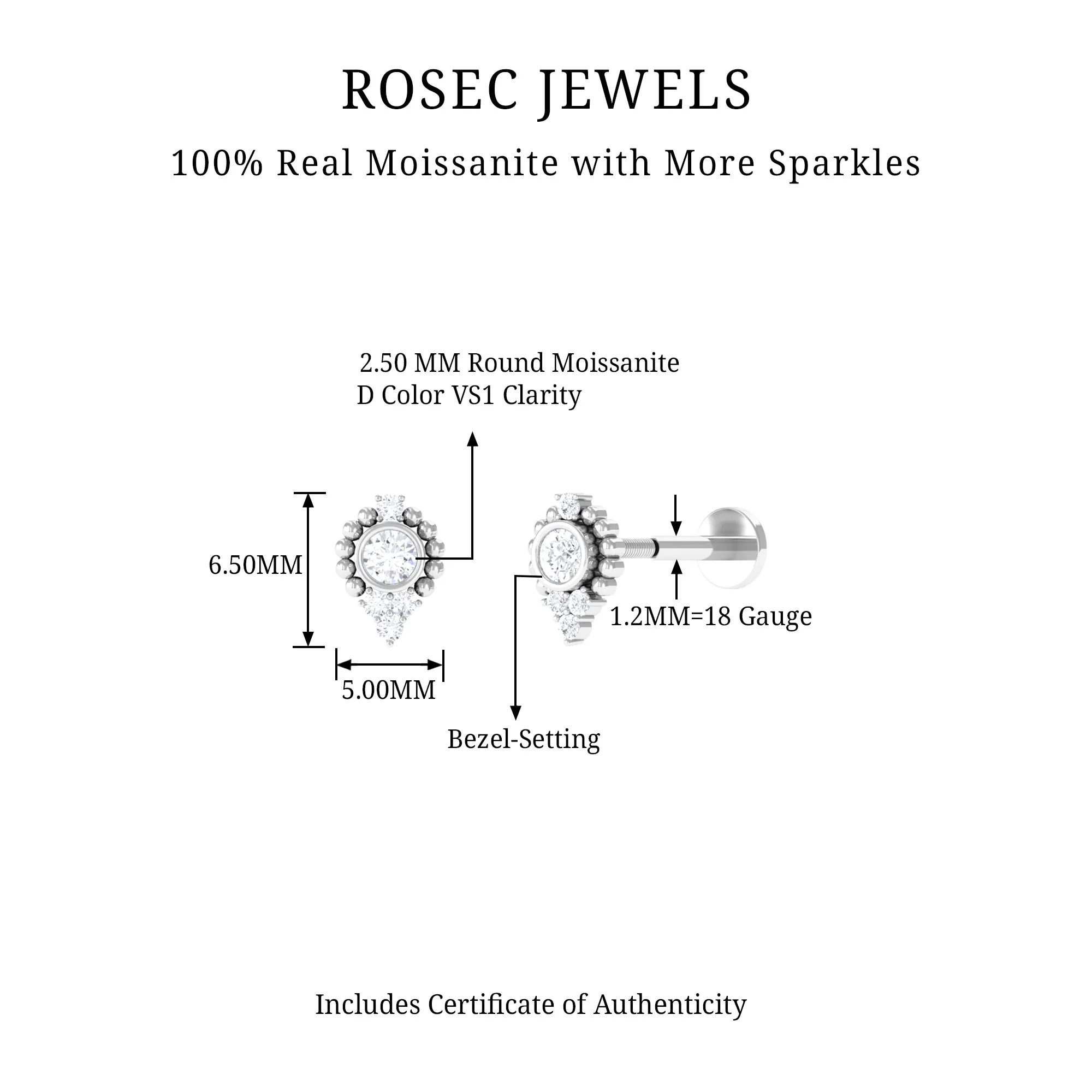 Vintage Inspired Round Moissanite Tragus Earring