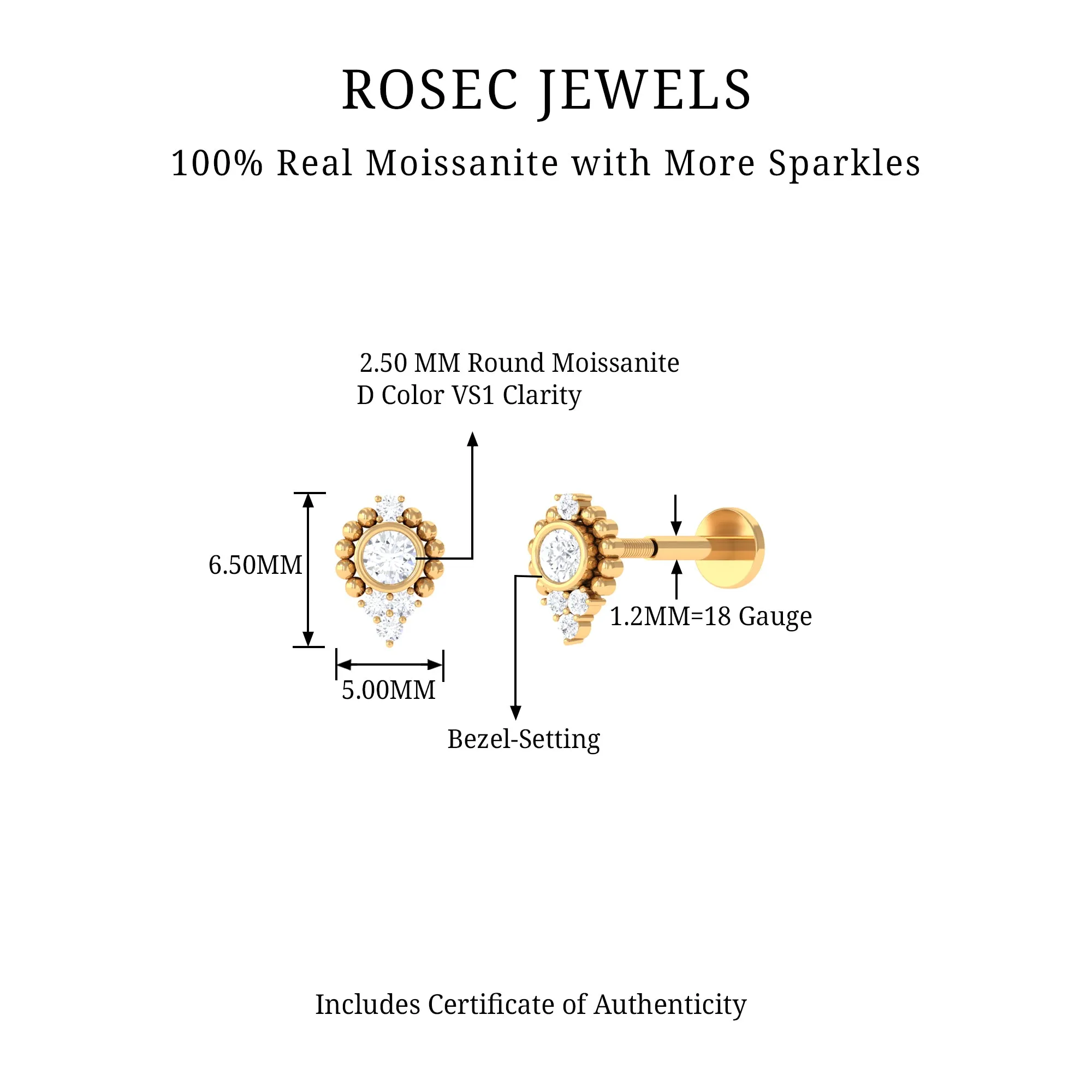 Vintage Inspired Round Moissanite Tragus Earring