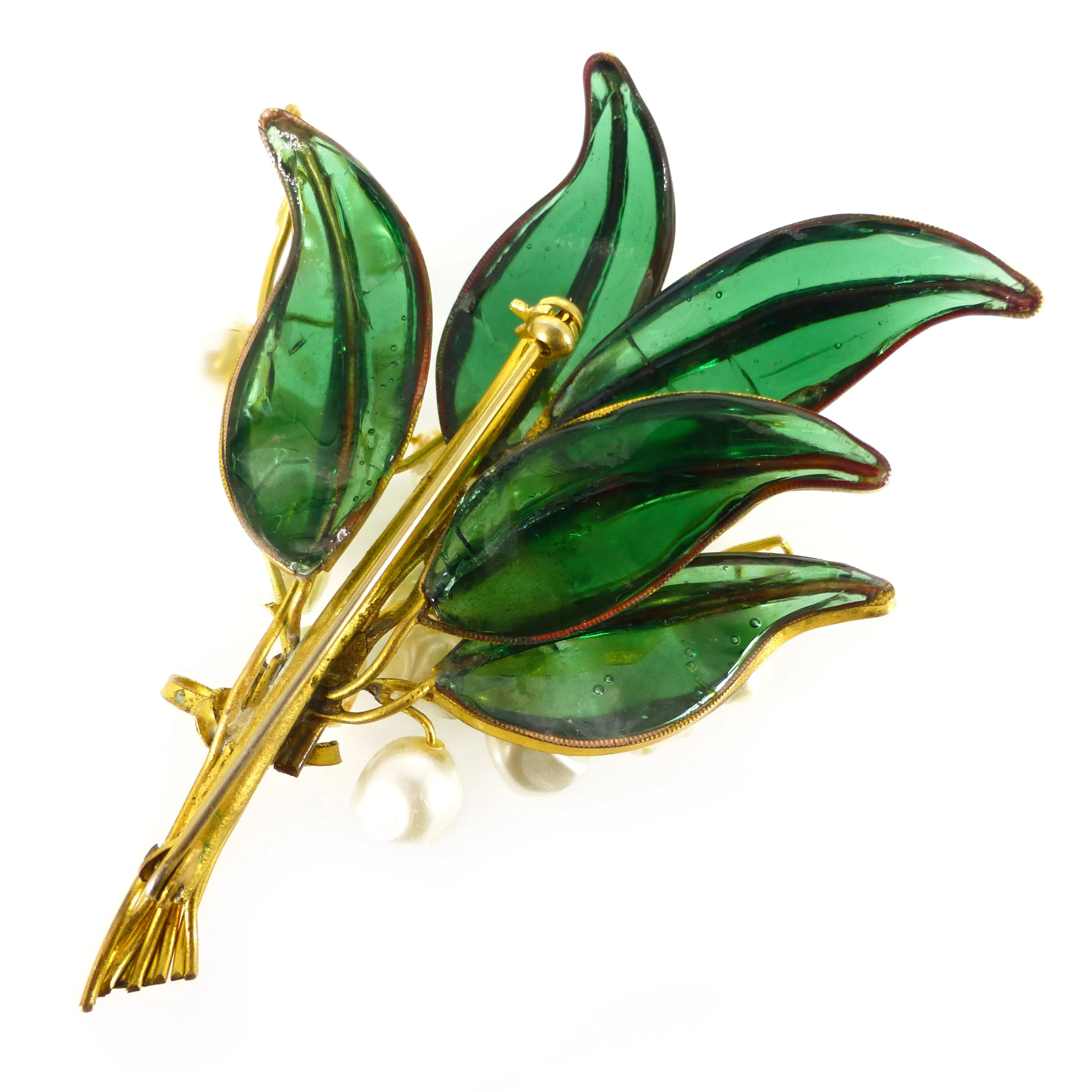 Vintage Mid Century French Lily Of The Valley Gripoix Faux Pearl Brooch