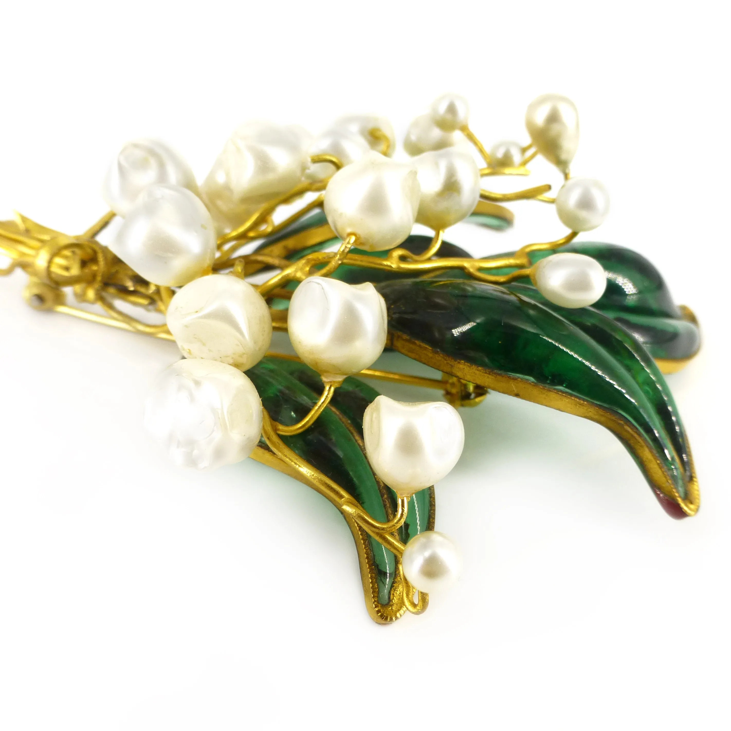 Vintage Mid Century French Lily Of The Valley Gripoix Faux Pearl Brooch