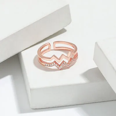 Wave Shape Inlaid Zircon Open Ring