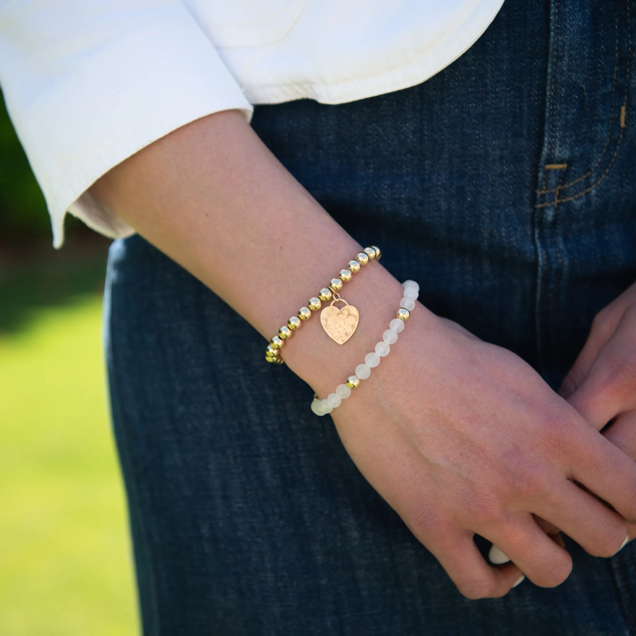 White Jade Beaded Lux Bracelet