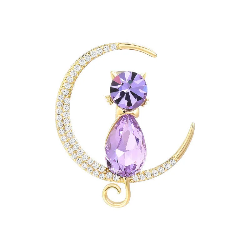 Women's Meniscus Moon Kitty Brooch