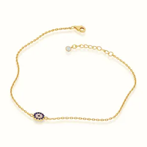 Women's Vermeil Micro Diamond Evil Eye Coin Anklet