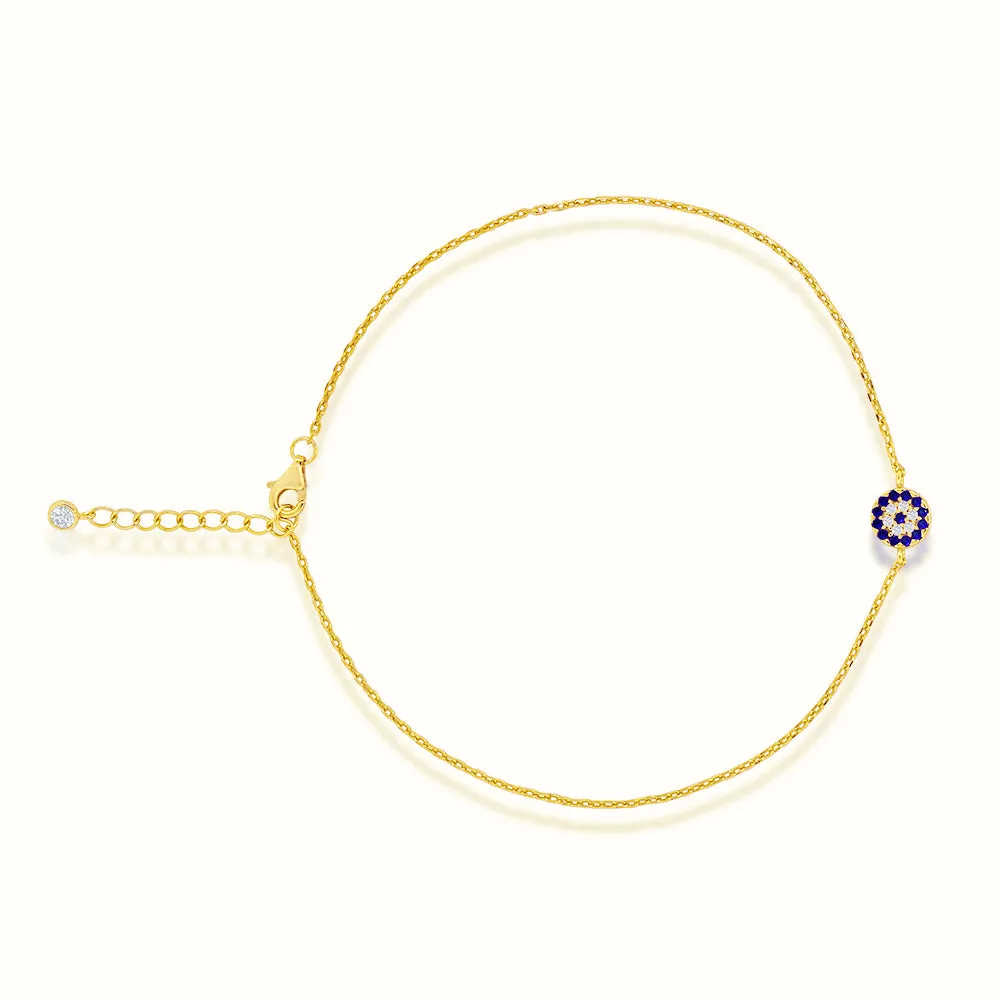 Women's Vermeil Micro Diamond Evil Eye Coin Anklet