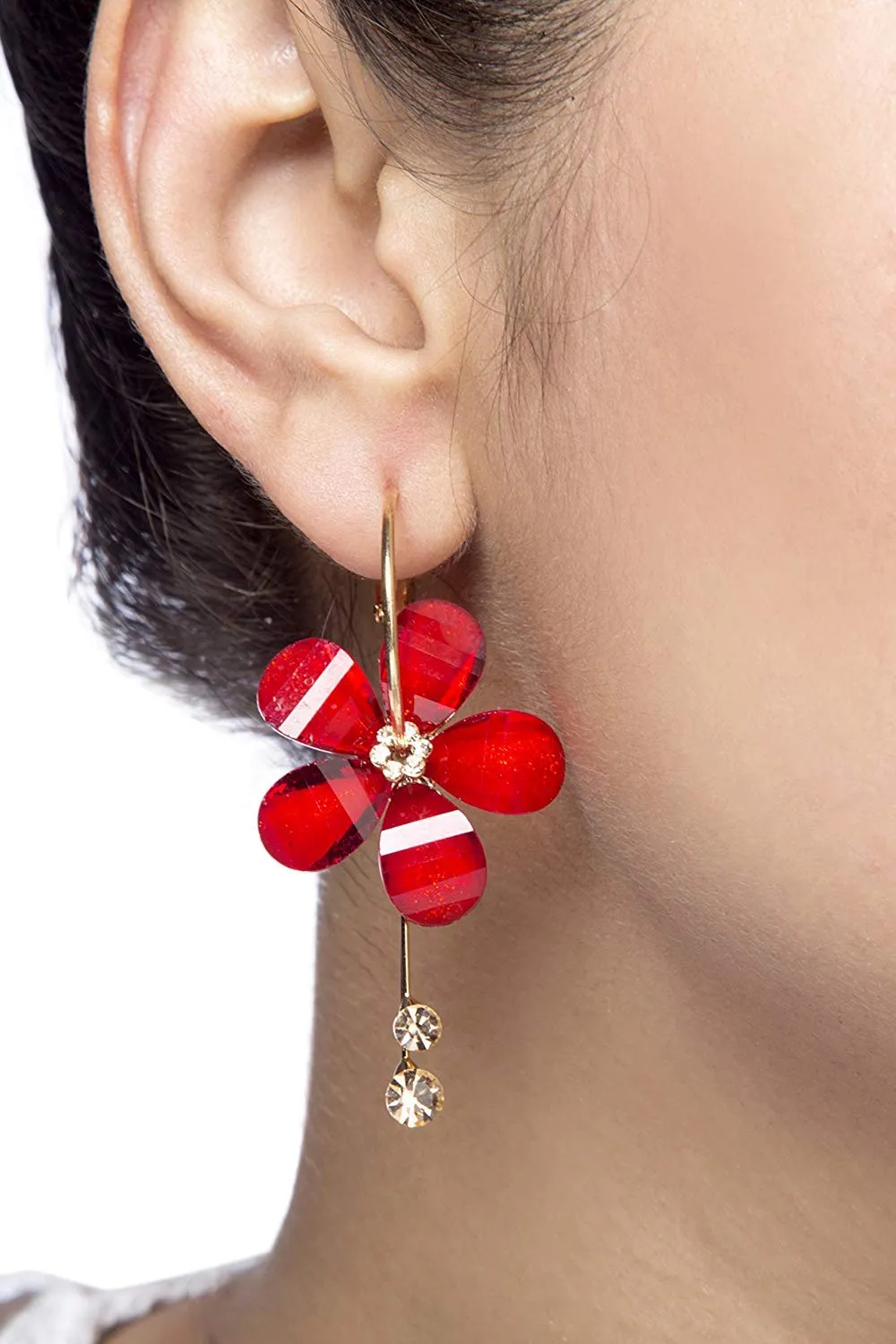 Yellow Chimes Hoop Earrings for Women 2 Pairs Combo Earrings Floral Danglers Red White Hoop Earrings for Women and Girls.