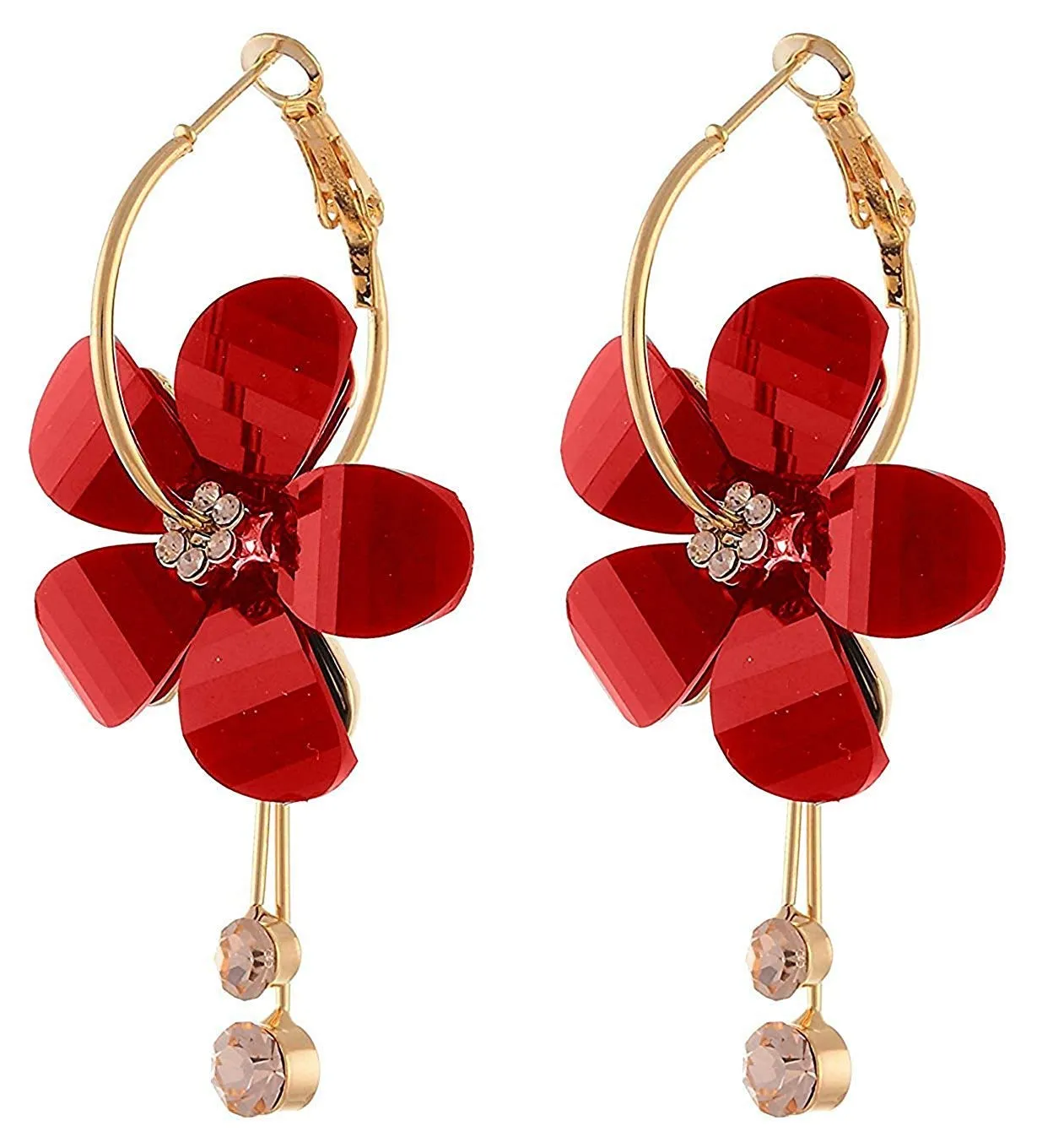 Yellow Chimes Hoop Earrings for Women 2 Pairs Combo Earrings Floral Danglers Red White Hoop Earrings for Women and Girls.