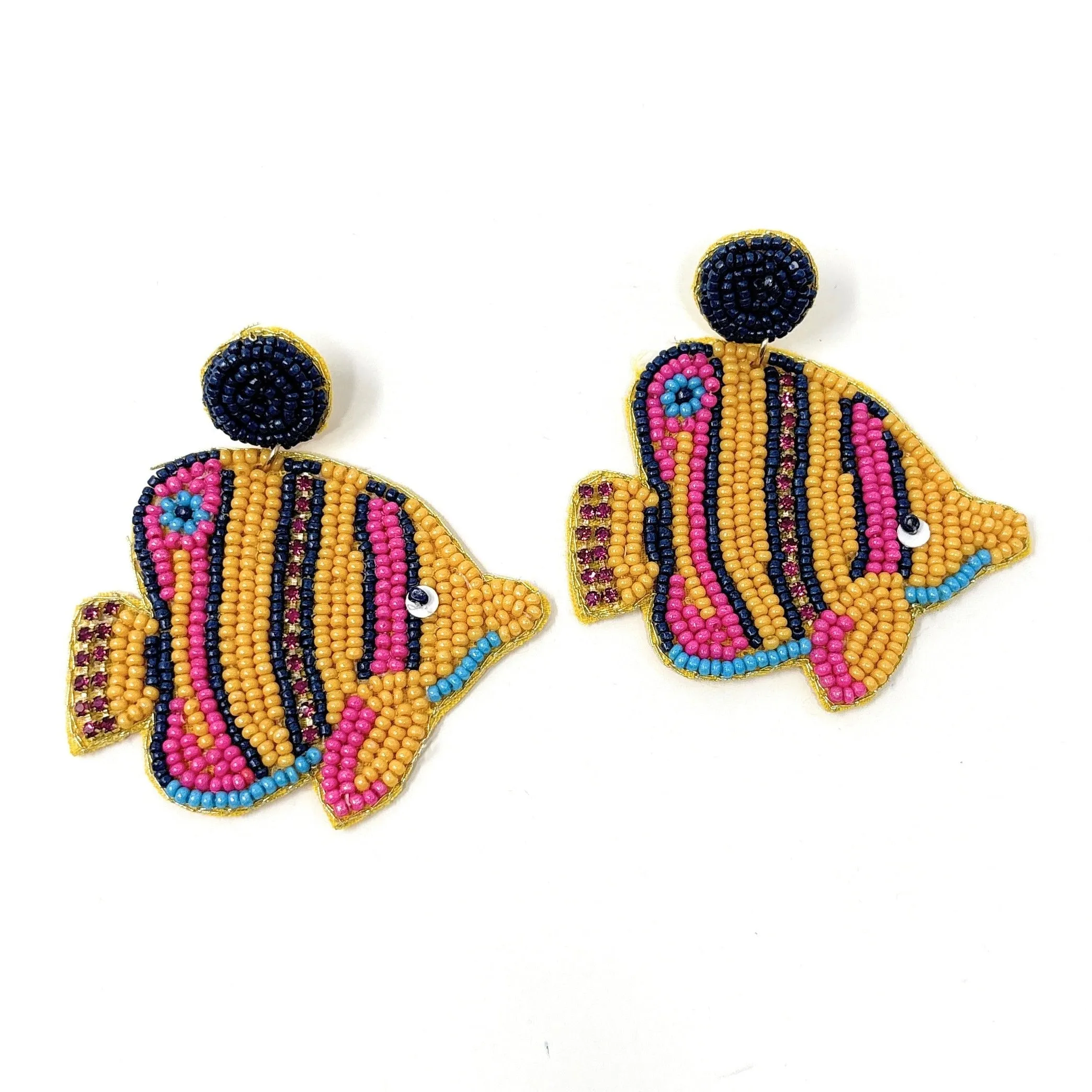 Yellow Pink Fish Beaded Earrings