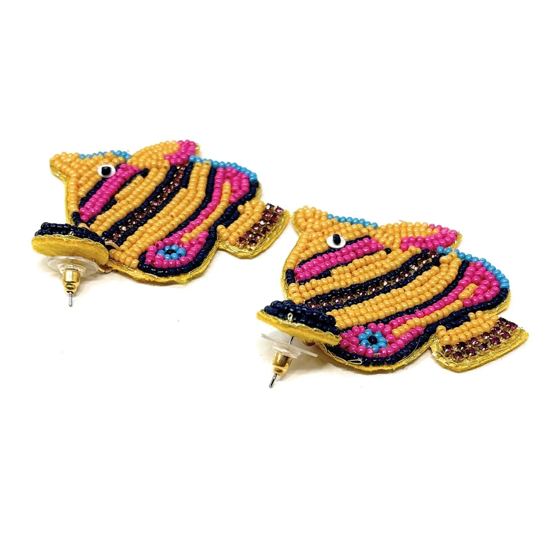 Yellow Pink Fish Beaded Earrings